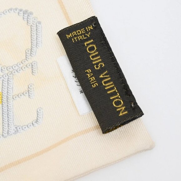 LOUIS VUITTON Logo Long Scarf Ribbon 100% Silk Beige Italy Accessory - Picture 12 of 13